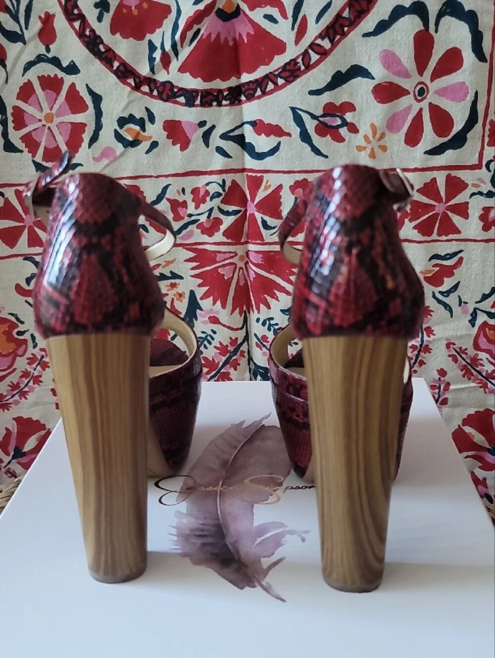 Jessica Simpson Wicked Red Phoenix Snake-Print Platform Peep-Toe Platform Heels